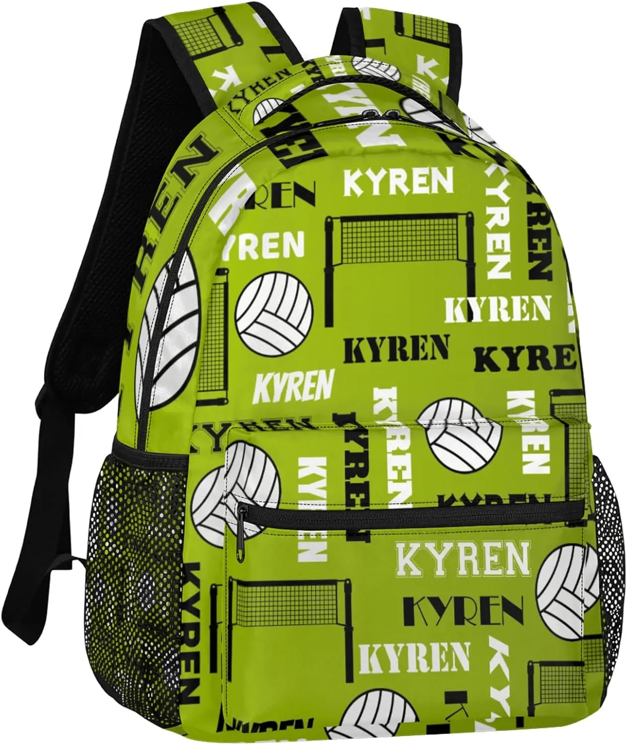 Personalized Name Volleyball Backpack, Custom Sports Bag Backpack for Men Women, Laptop Daypack for Travel Camping Hiking, Green Yellow