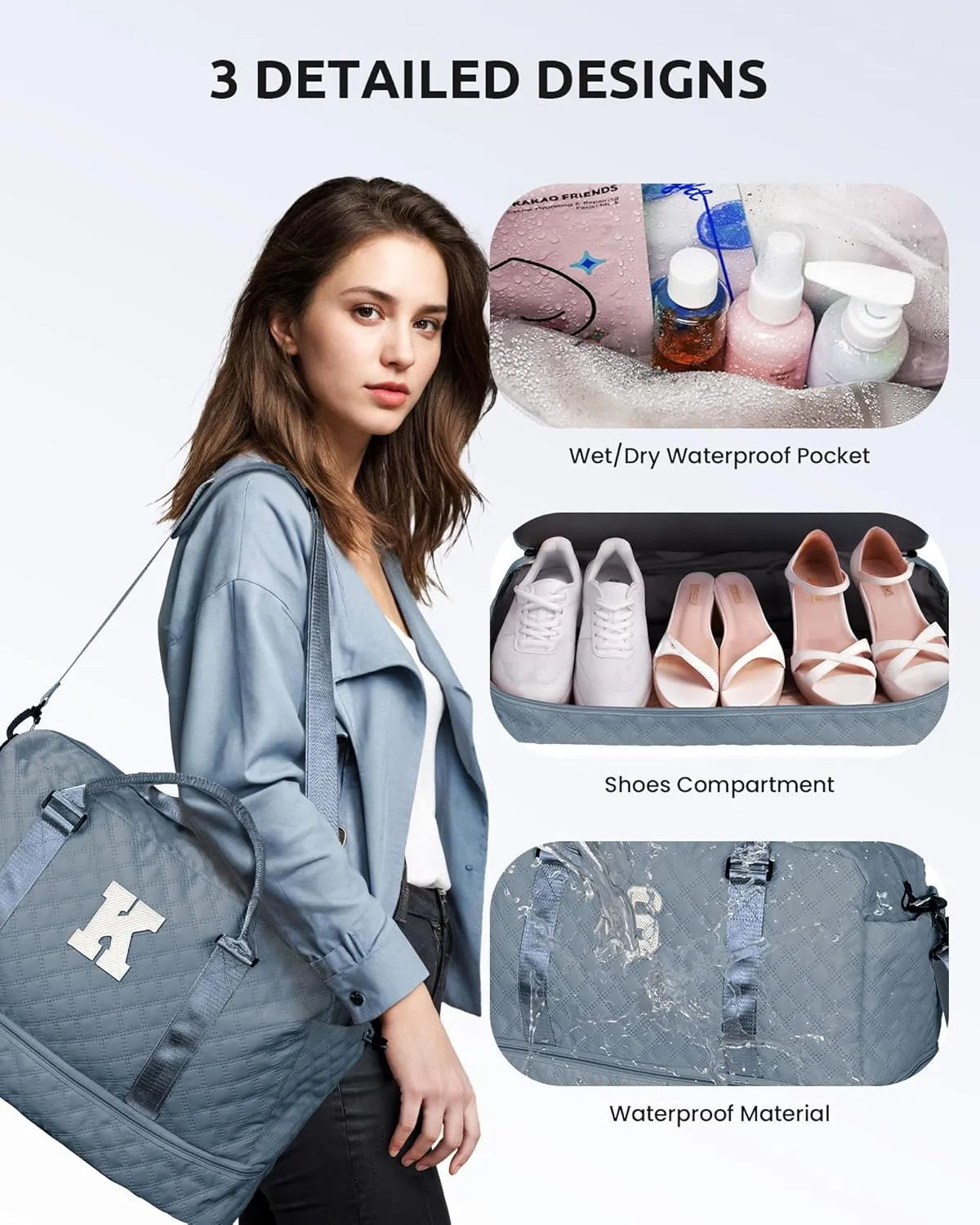 Personalized Weekender Bag for Women With Shoe Compartment, Monogram Overnight Travel Bag, Makeup Bag Included - Gifts for Daughter, Sister, Friend, Girlfriend (Letter M)