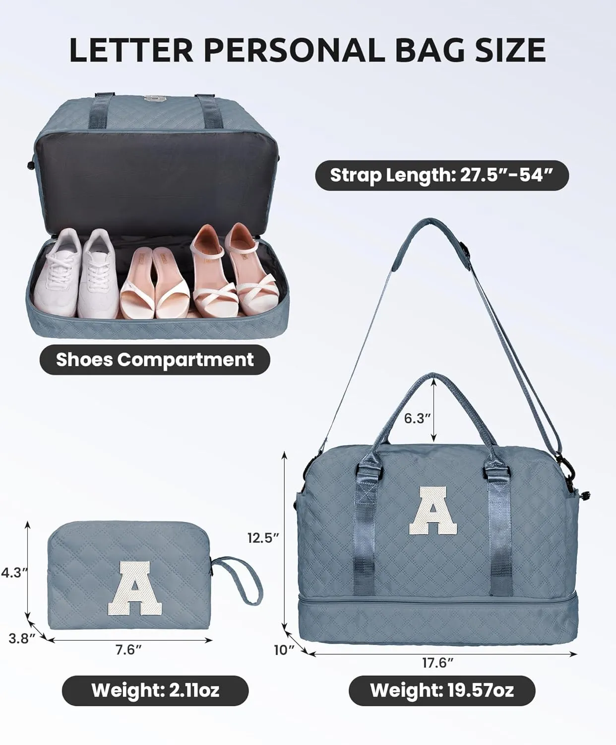 Personalized Weekender Bag for Women With Shoe Compartment, Monogram Overnight Travel Bag, Makeup Bag Included - Gifts for Daughter, Sister, Friend, Girlfriend (Letter M)