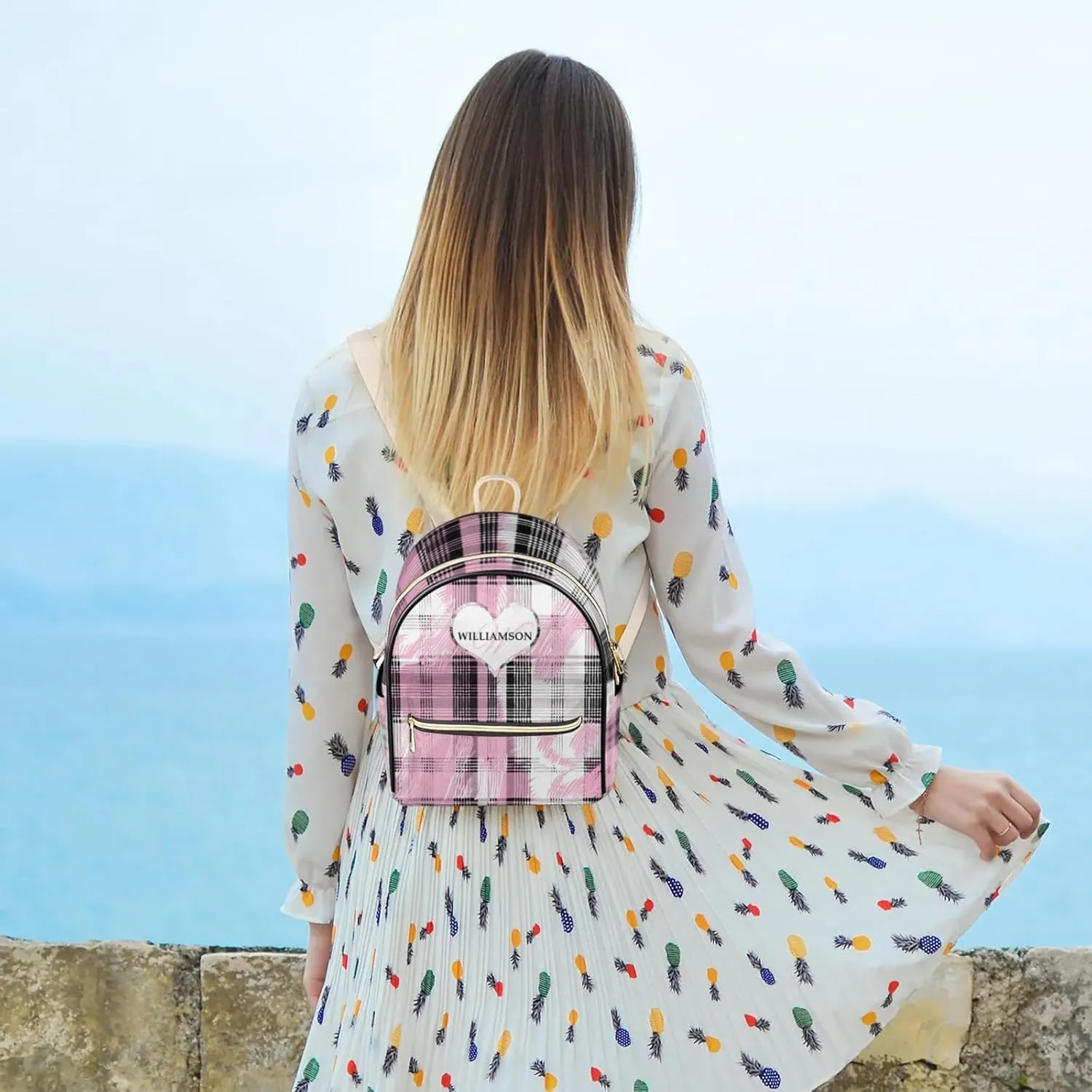 Personalized with Name Small Leather Backpack for Women,Back Pack Purses Mini Ladies Shoulder Bags Casual Daily Travel Small Diaper Bag Fashion Custom Gift Backpacks,Pink Grid