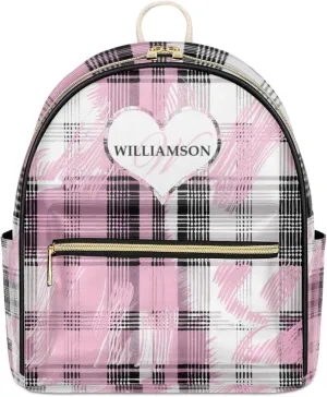 Personalized with Name Small Leather Backpack for Women,Back Pack Purses Mini Ladies Shoulder Bags Casual Daily Travel Small Diaper Bag Fashion Custom Gift Backpacks,Pink Grid