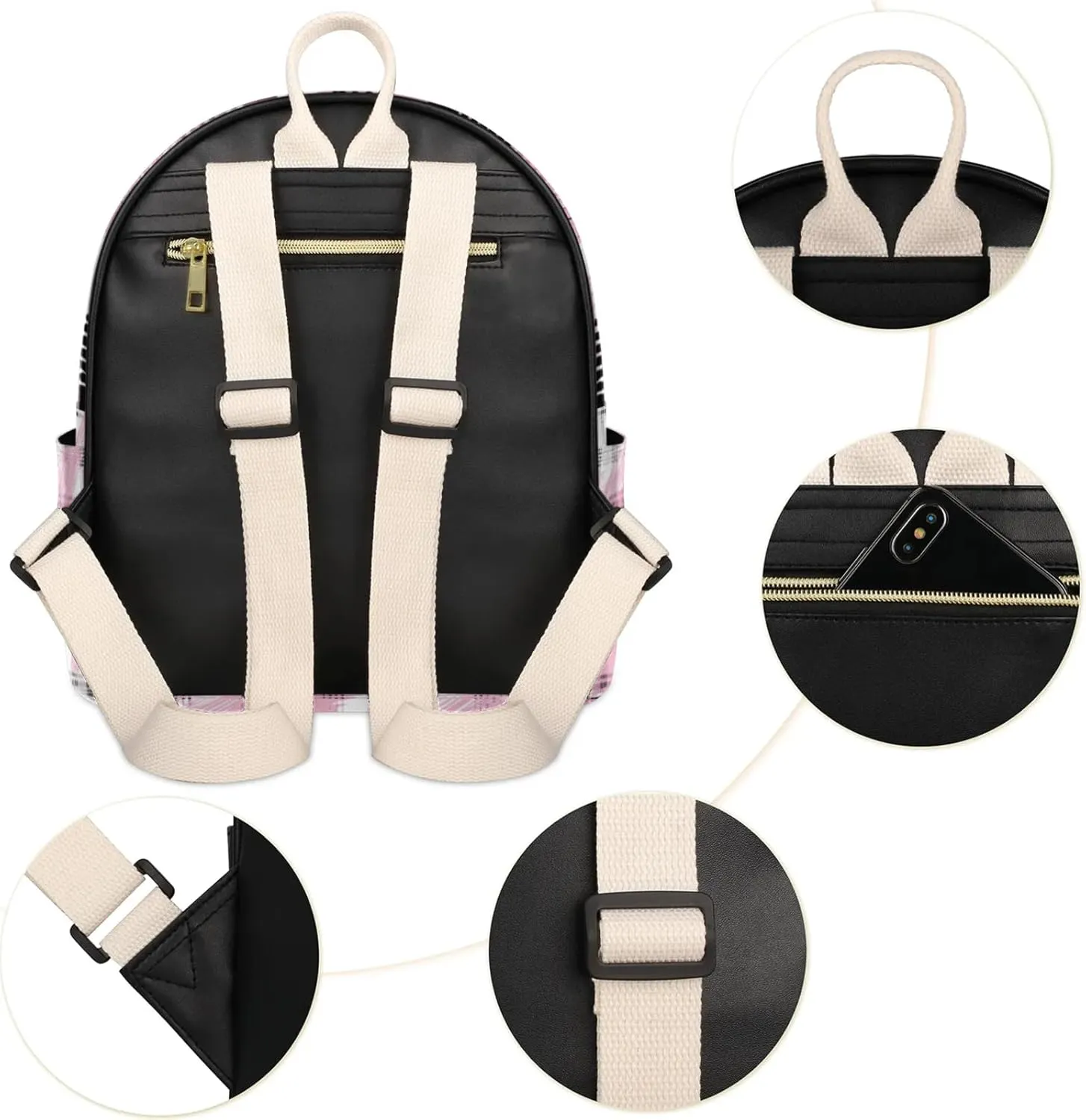 Personalized with Name Small Leather Backpack for Women,Back Pack Purses Mini Ladies Shoulder Bags Casual Daily Travel Small Diaper Bag Fashion Custom Gift Backpacks,Pink Grid