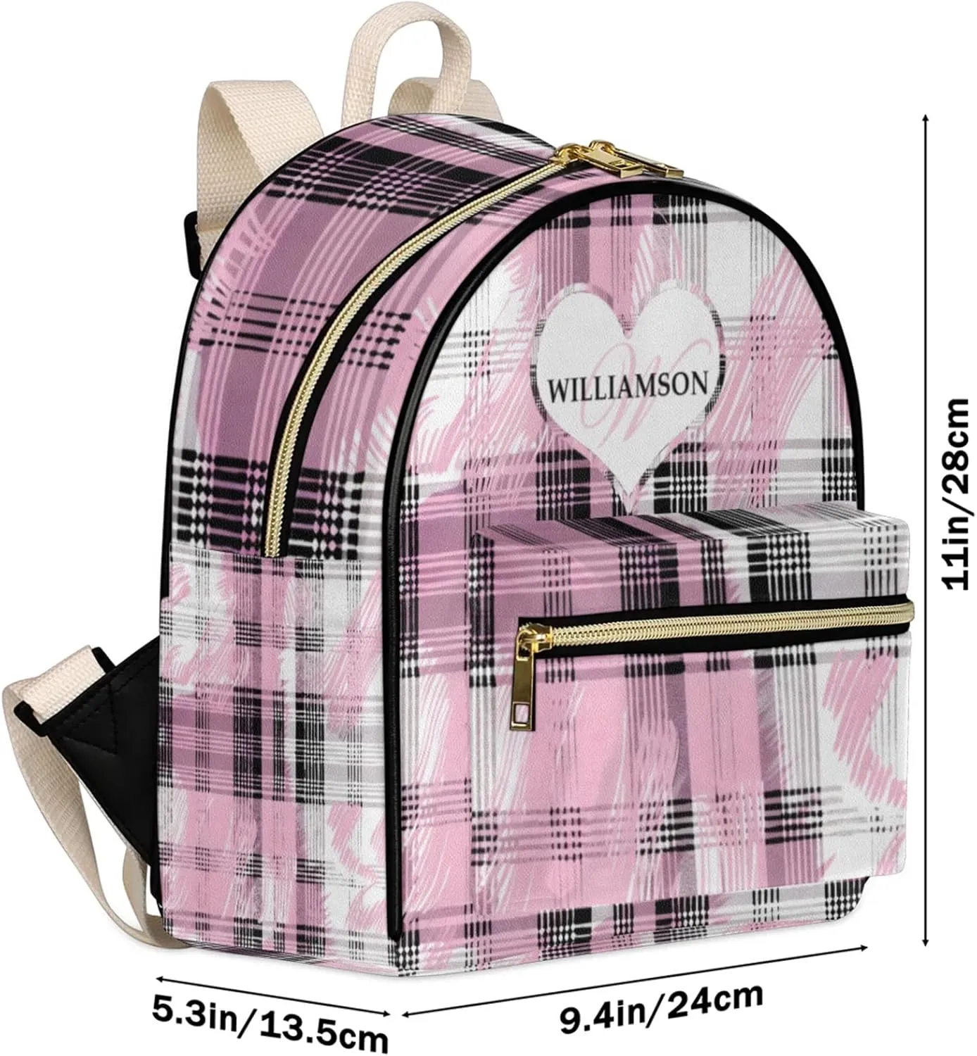 Personalized with Name Small Leather Backpack for Women,Back Pack Purses Mini Ladies Shoulder Bags Casual Daily Travel Small Diaper Bag Fashion Custom Gift Backpacks,Pink Grid
