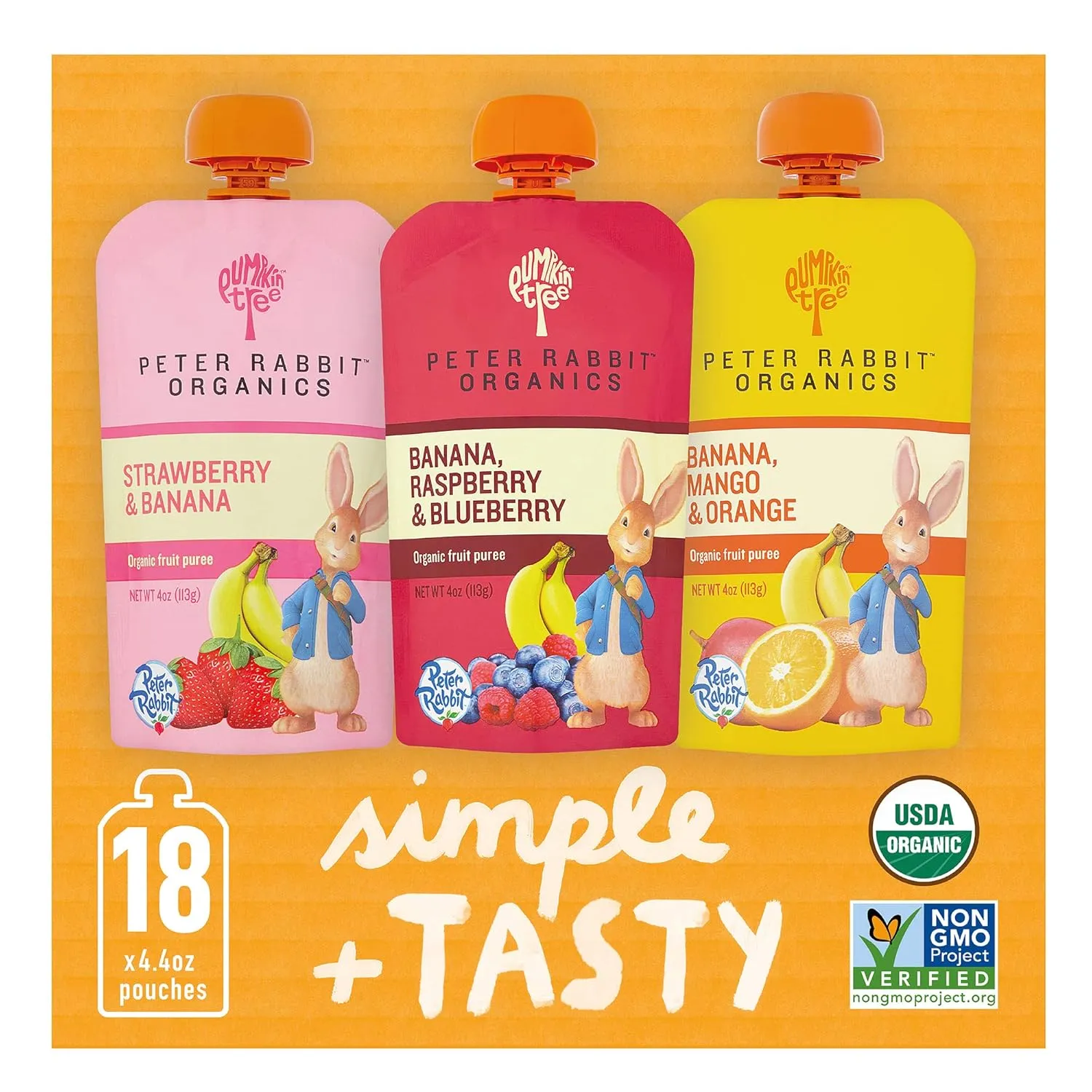 Peter Rabbit Organics Fruit Flavors Variety Pack 4 oz. Squeezable Pouches (Pack of 18)