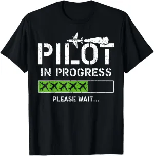 Pilot In Progress Kid Future Pilot Airplane Aviation Flying T-Shirt