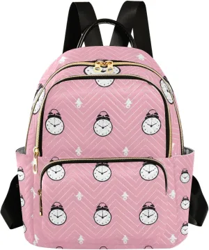 Pink Alarm Clocks Backpack Purse for Women Shoulder Bag Fashion Daypack Ladies Handbag Lightweight Travel Bag Rucksack