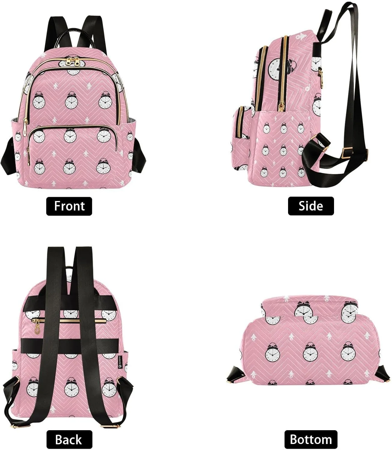 Pink Alarm Clocks Backpack Purse for Women Shoulder Bag Fashion Daypack Ladies Handbag Lightweight Travel Bag Rucksack
