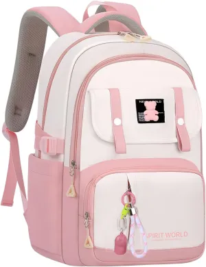 Pink Backpack for Teen Girls Laptop Bookbag with Anti-Theft Back Pocket Kids School Bag for Elementary Middle High School