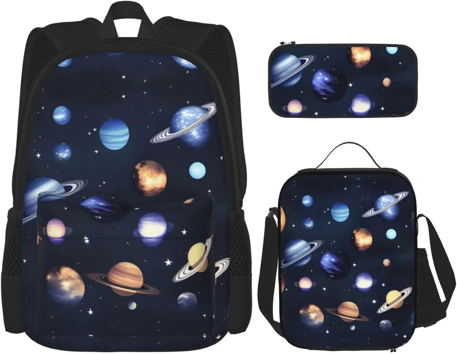 Planets Stars And Milky Way Galaxy Print Comfortable Adjustable Shoulder Casual Fashion Backpack Lunch Bag Pencil Case