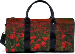 Poppies Fill The Fields Travel Luggage Duffel Bag with Adjustable Strap Spring Scenery Sports Bag Lightweight Canvas Gym Tote Bag for Men and Women