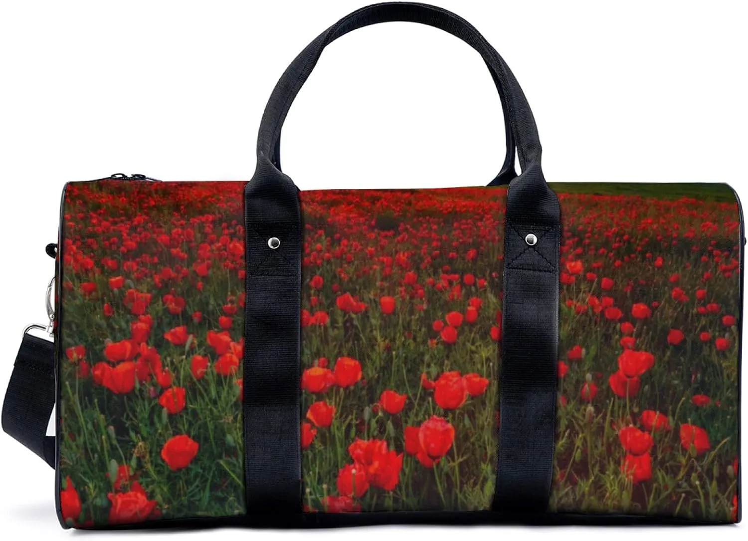 Poppies Fill The Fields Travel Luggage Duffel Bag with Adjustable Strap Spring Scenery Sports Bag Lightweight Canvas Gym Tote Bag for Men and Women