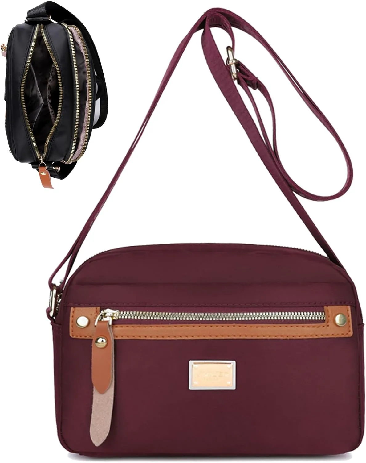 Popularate Nylon Crossbody Bag, Popularate Waterproof Nylon Crossbody Bag, with Zipper and Multi Pockets