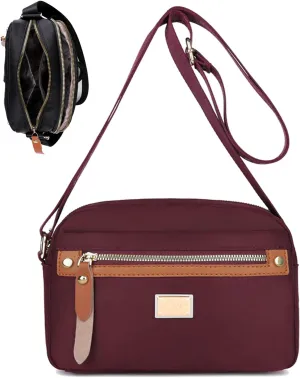 Popularate Nylon Crossbody Bag, Popularate Waterproof Nylon Crossbody Bag, with Zipper and Multi Pockets