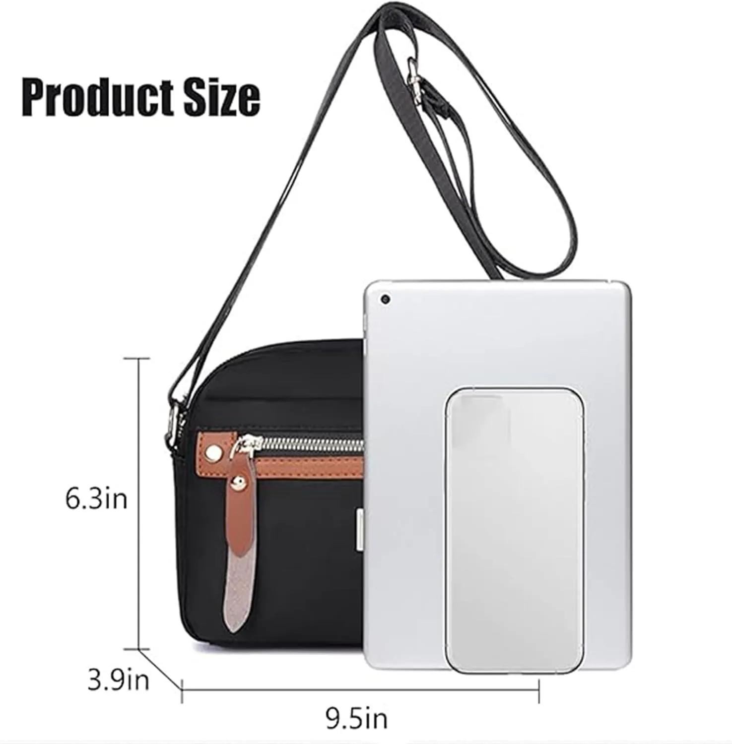 Popularate Nylon Crossbody Bag, Waterproof Lightweight Multi-layer Messenger