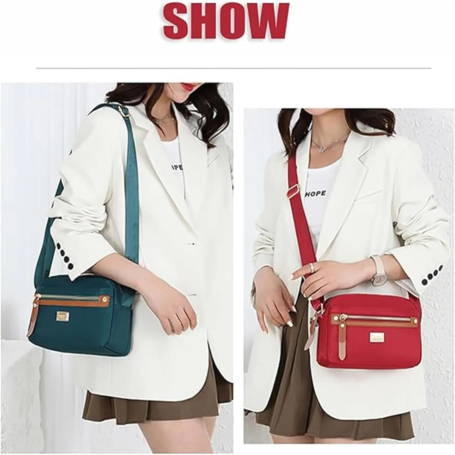 Popularate Nylon Crossbody Bag, Waterproof Lightweight Multi-layer Messenger