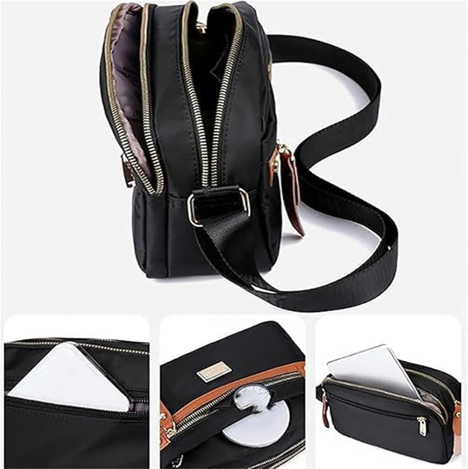Popularate Nylon Crossbody Bag, Waterproof Lightweight Multi-layer Messenger