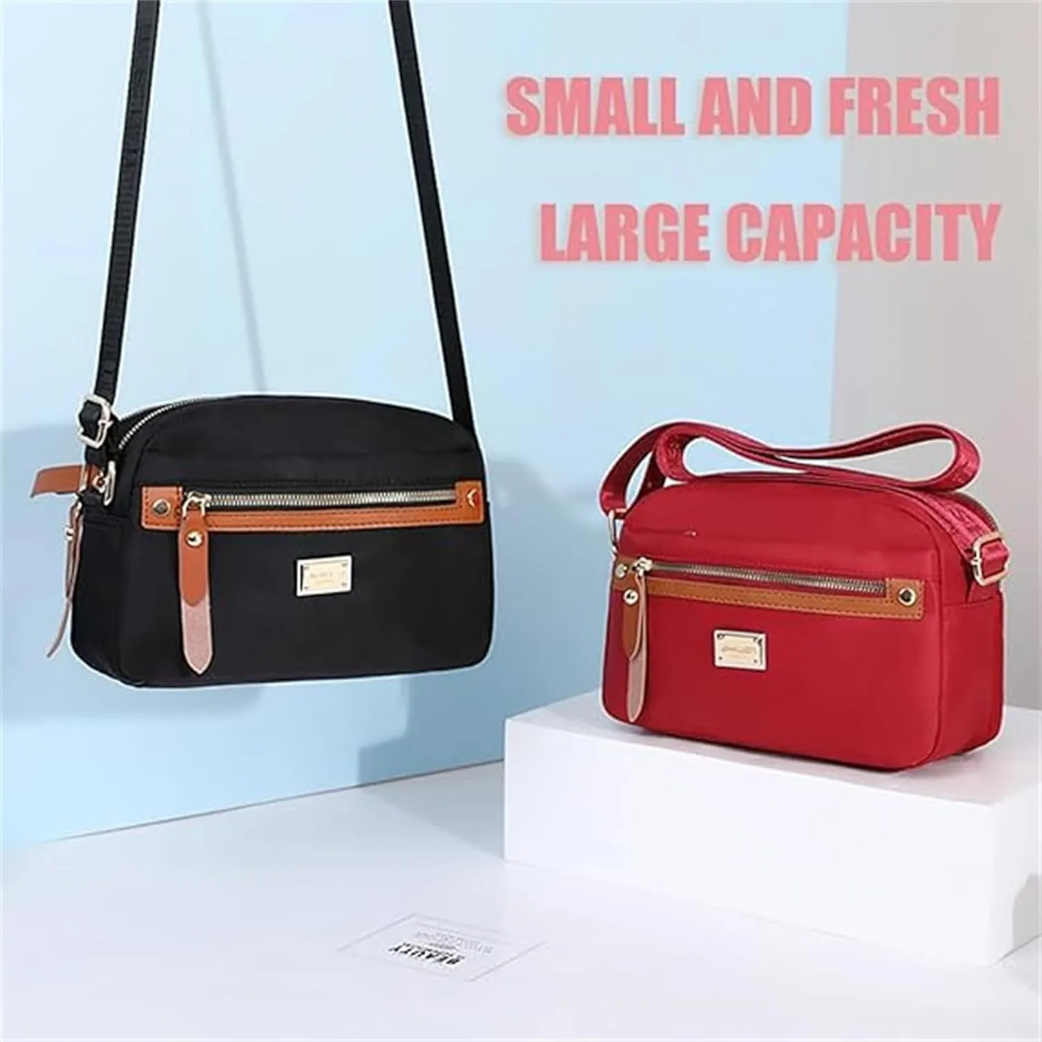 Popularate Nylon Crossbody Bag, Waterproof Lightweight Multi-layer Messenger