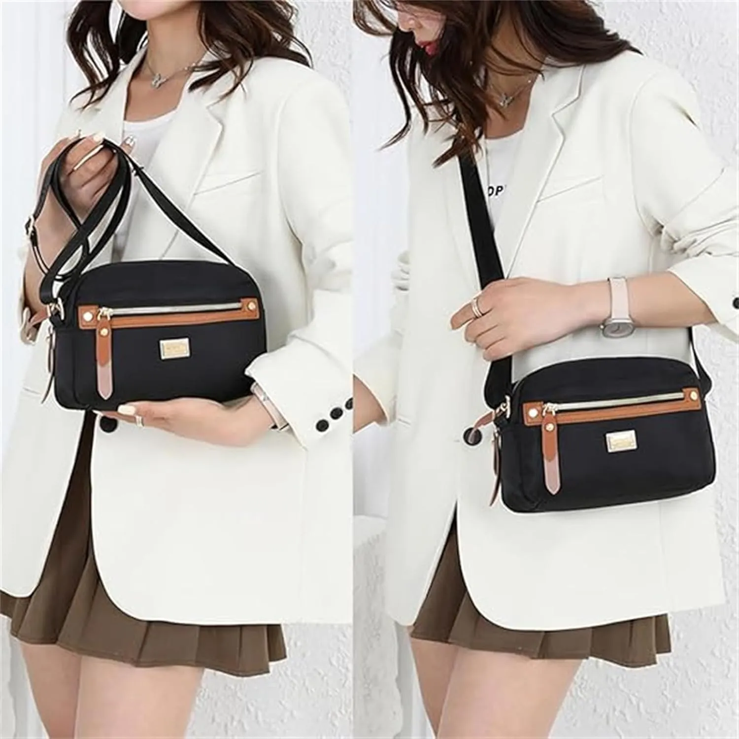 Popularate Nylon Crossbody Bag, Waterproof Lightweight Multi-layer Messenger