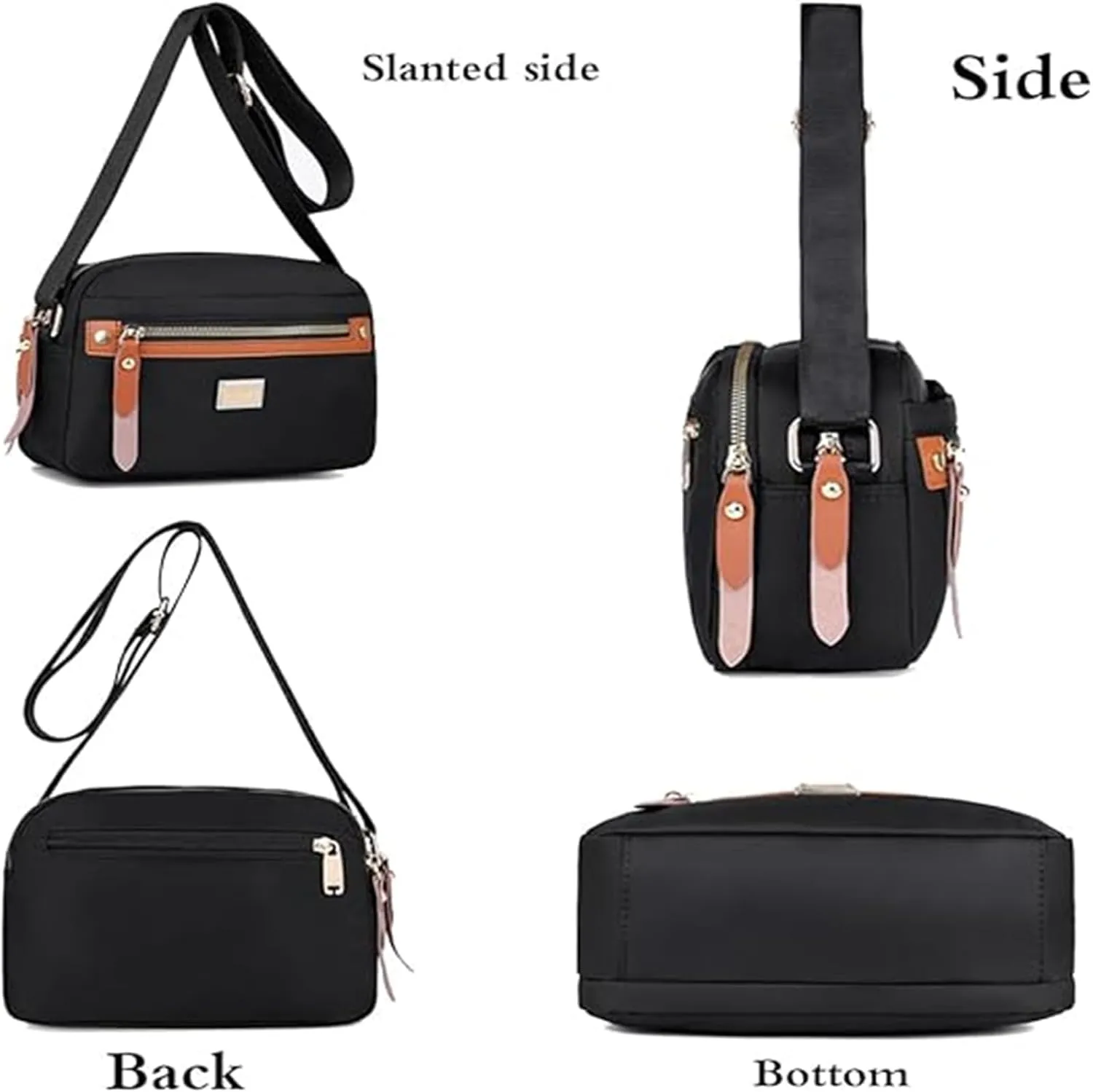 Popularate Nylon Crossbody Bag, Waterproof Lightweight Multi-layer Messenger