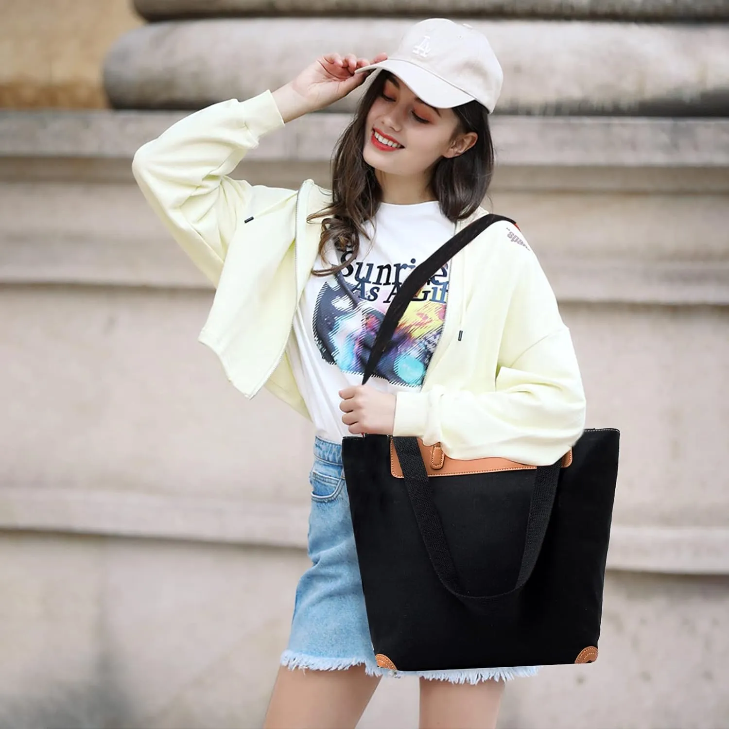 PORRASSO Women Shoulder Bag Casual Handbag Ladies Large Crossbody Bag Canvas