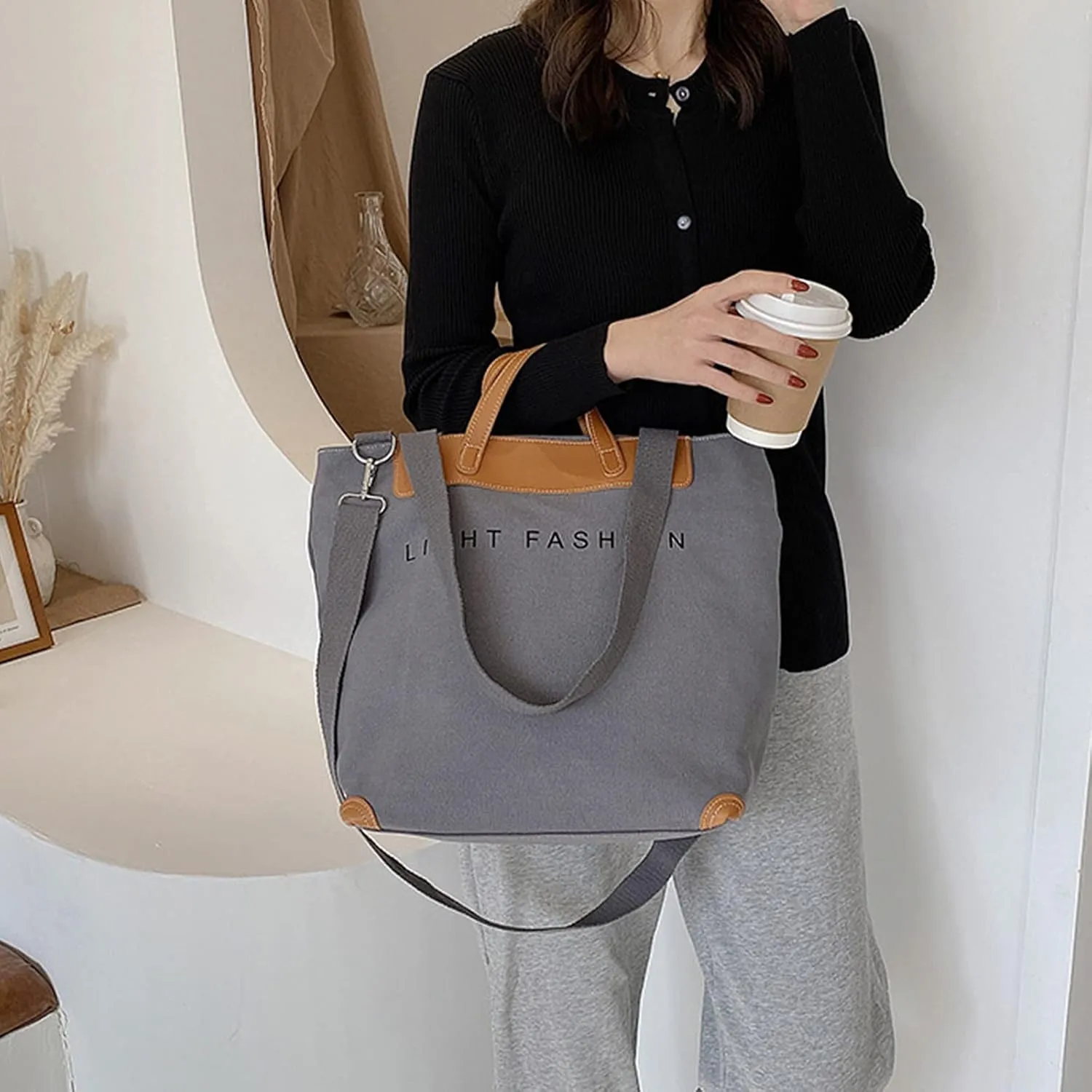 PORRASSO Women Shoulder Bag Casual Handbag Ladies Large Crossbody Bag Canvas