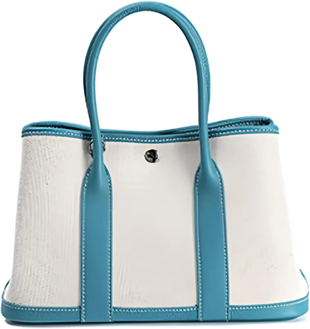 Portable Cowhide tote for women,Women's Bag Garden,Canvas With Top Layer Cowhide Countercolor Shoulder Tote Bag