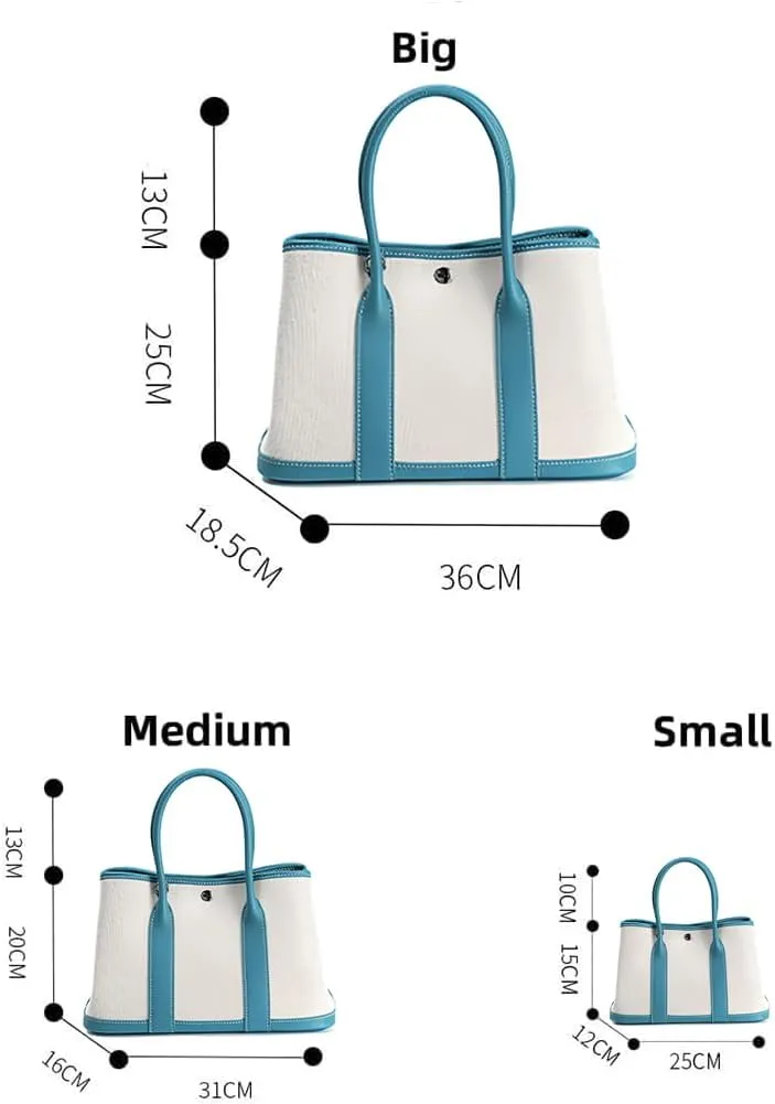 Portable Cowhide tote for women,Women's Bag Garden,Canvas With Top Layer Cowhide Countercolor Shoulder Tote Bag