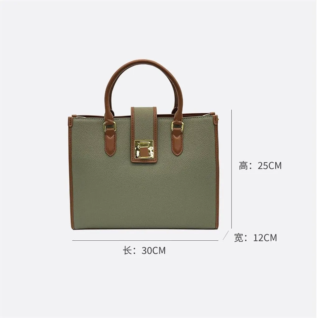 Premium Texture Color Collision Large Capacity Layer Cowhide Ladies Commuting