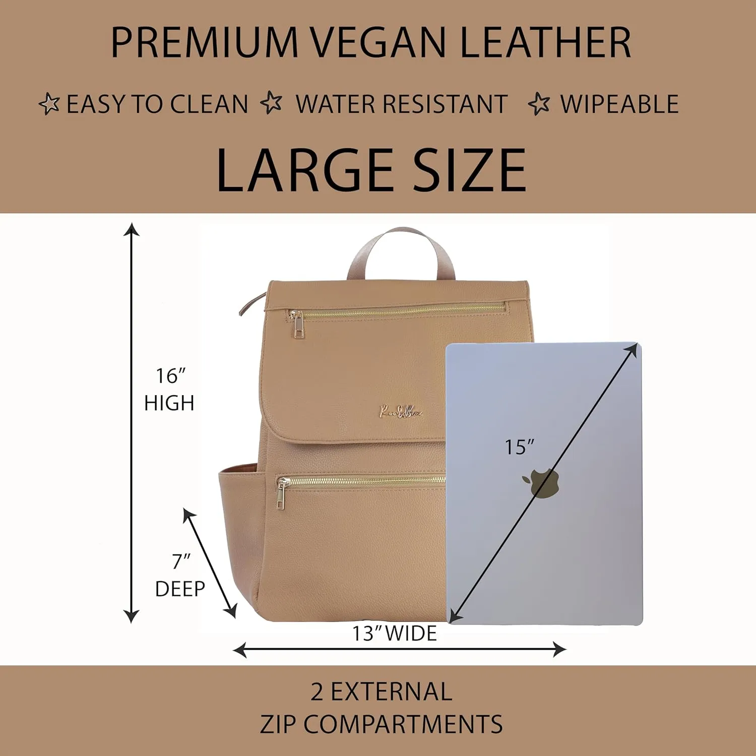 Premium Vegan Leather Diaper Bag Backpack – Large Designer Baby Bag, Stylish Diaper Backpack with Stroller & Crossbody Straps & Multiple Compartments (Tan Brown)