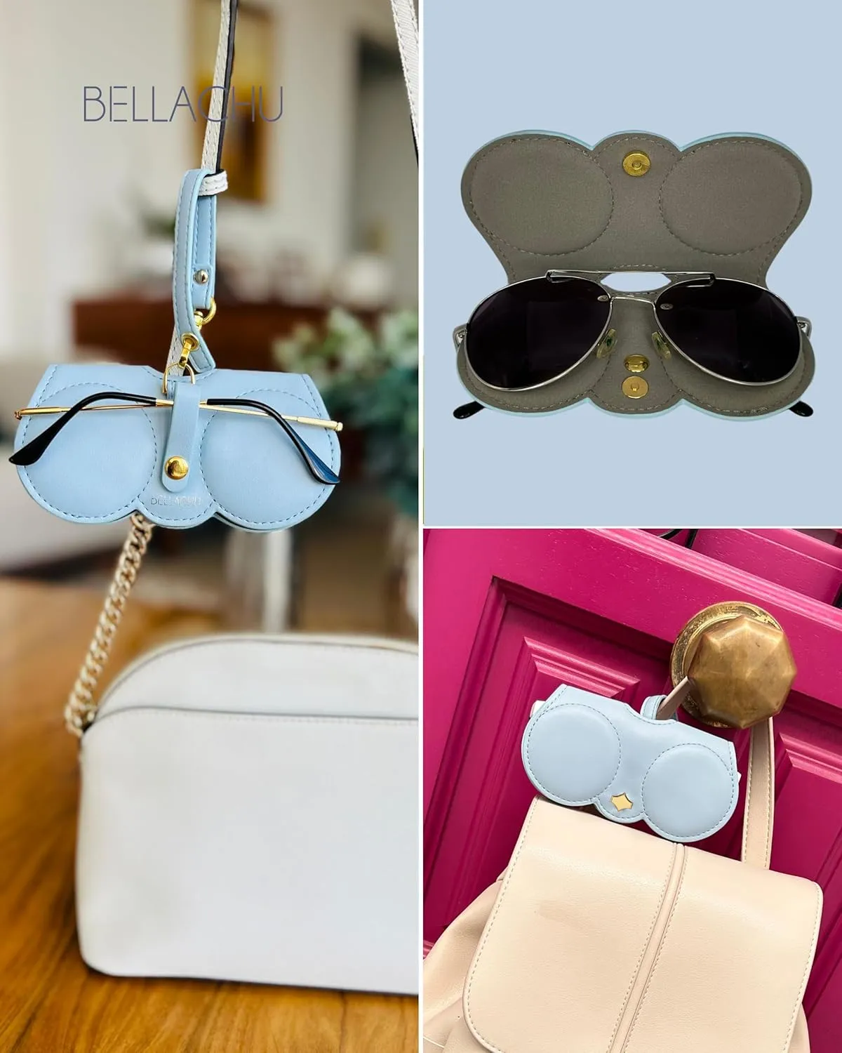 Premium Vegan Leather Soft Eyeglasses and Sunglasses Case for Women – Slim, Cushioned, Travel-Friendly, with Strap
