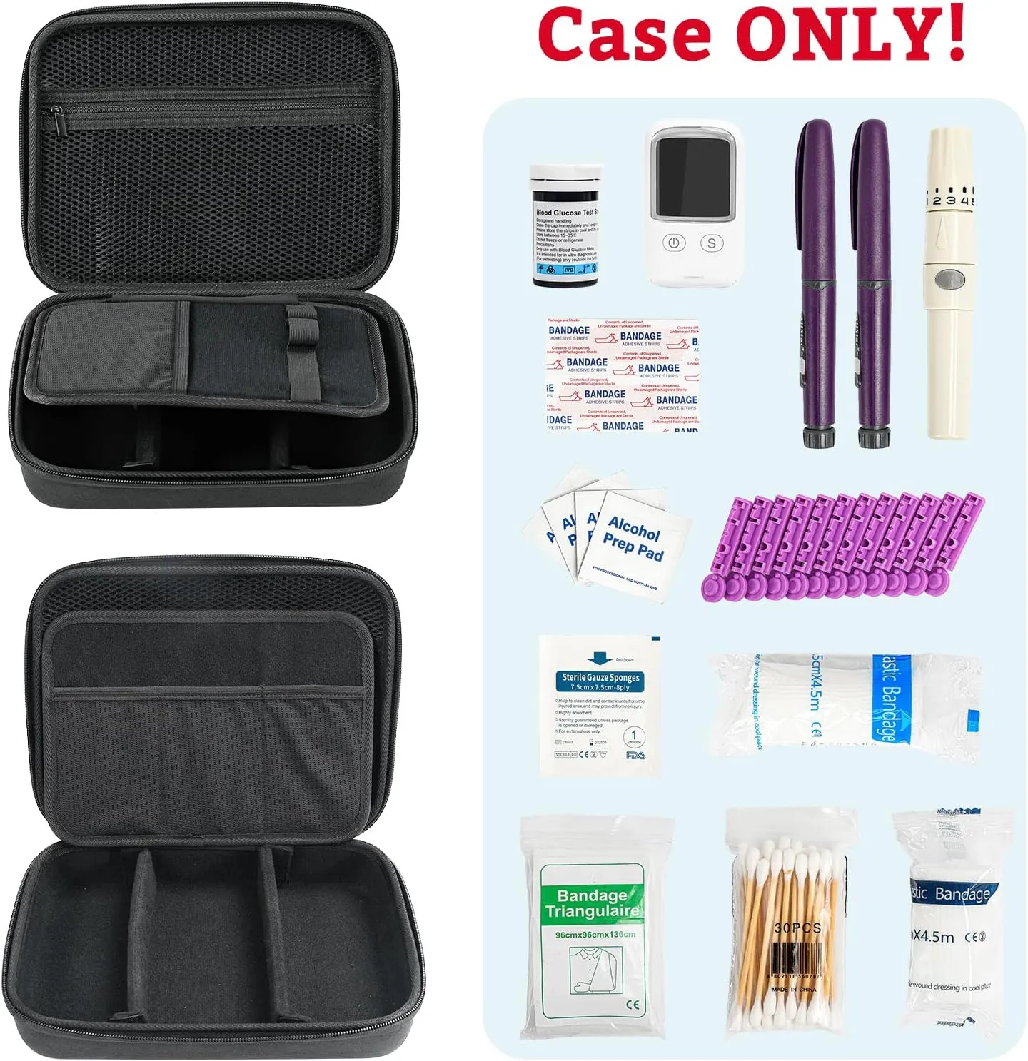 ProCase Diabetic Supplies Hard Travel Case, Diabetes Storage Bag for Glucose Meter, Insulin Pen, Blood Sugar Test Strips, Syringe, Needles and More Kits, Diabetic Care Kits Organizer Holder -Black