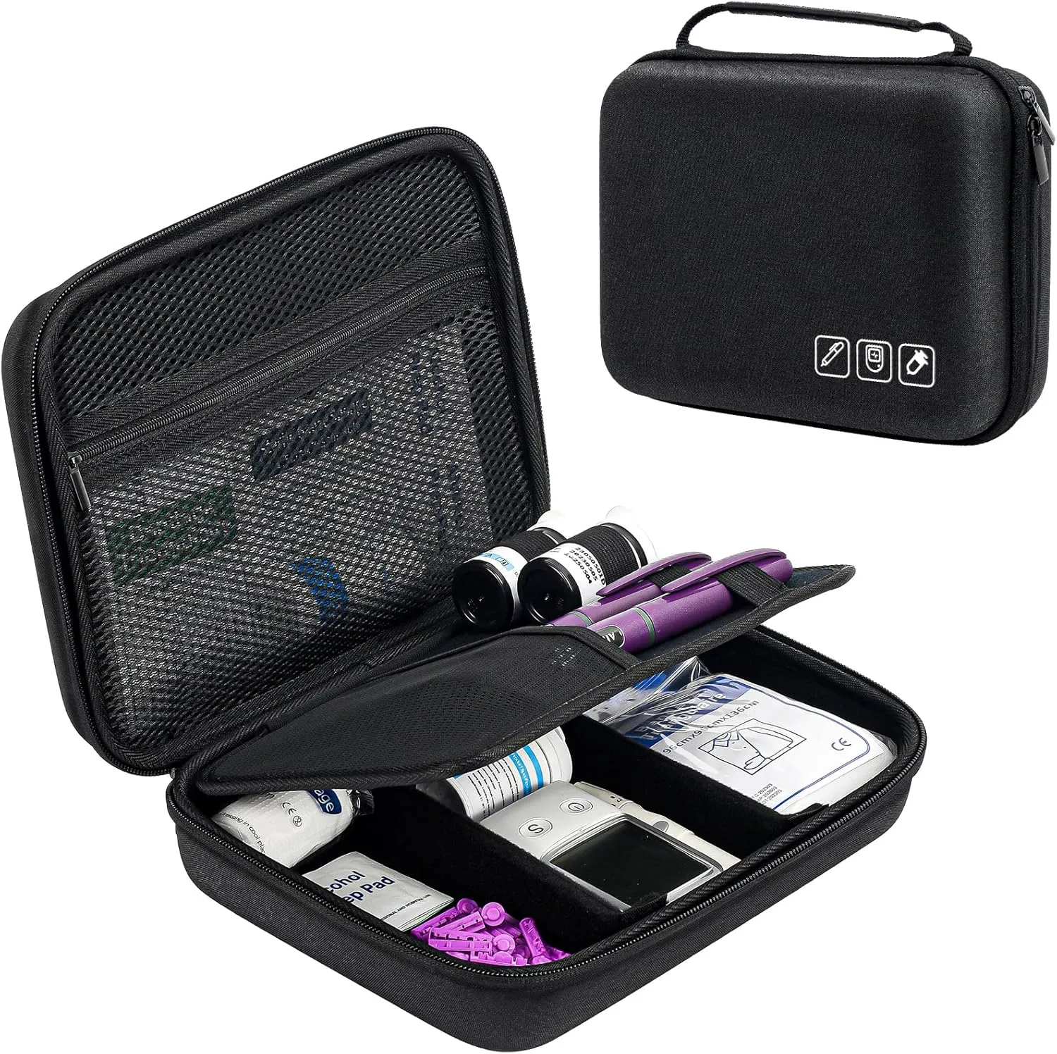 ProCase Diabetic Supplies Hard Travel Case, Diabetes Storage Bag for Glucose Meter, Insulin Pen, Blood Sugar Test Strips, Syringe, Needles and More Kits, Diabetic Care Kits Organizer Holder -Black