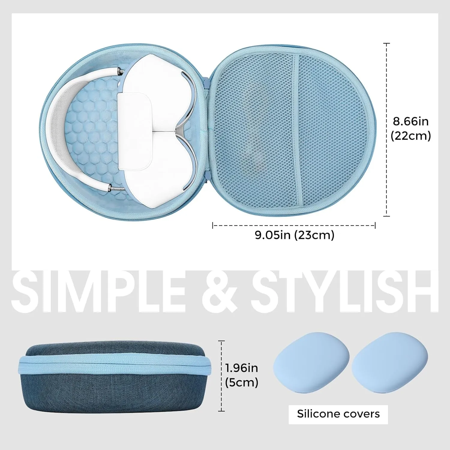 ProCase Hard Case for AirPods Max, Travel Carrying Headphone Case with Silicone Earpad Cover & Mesh Pocket, AirPods Max Protective Portable Storage Bag -Navy