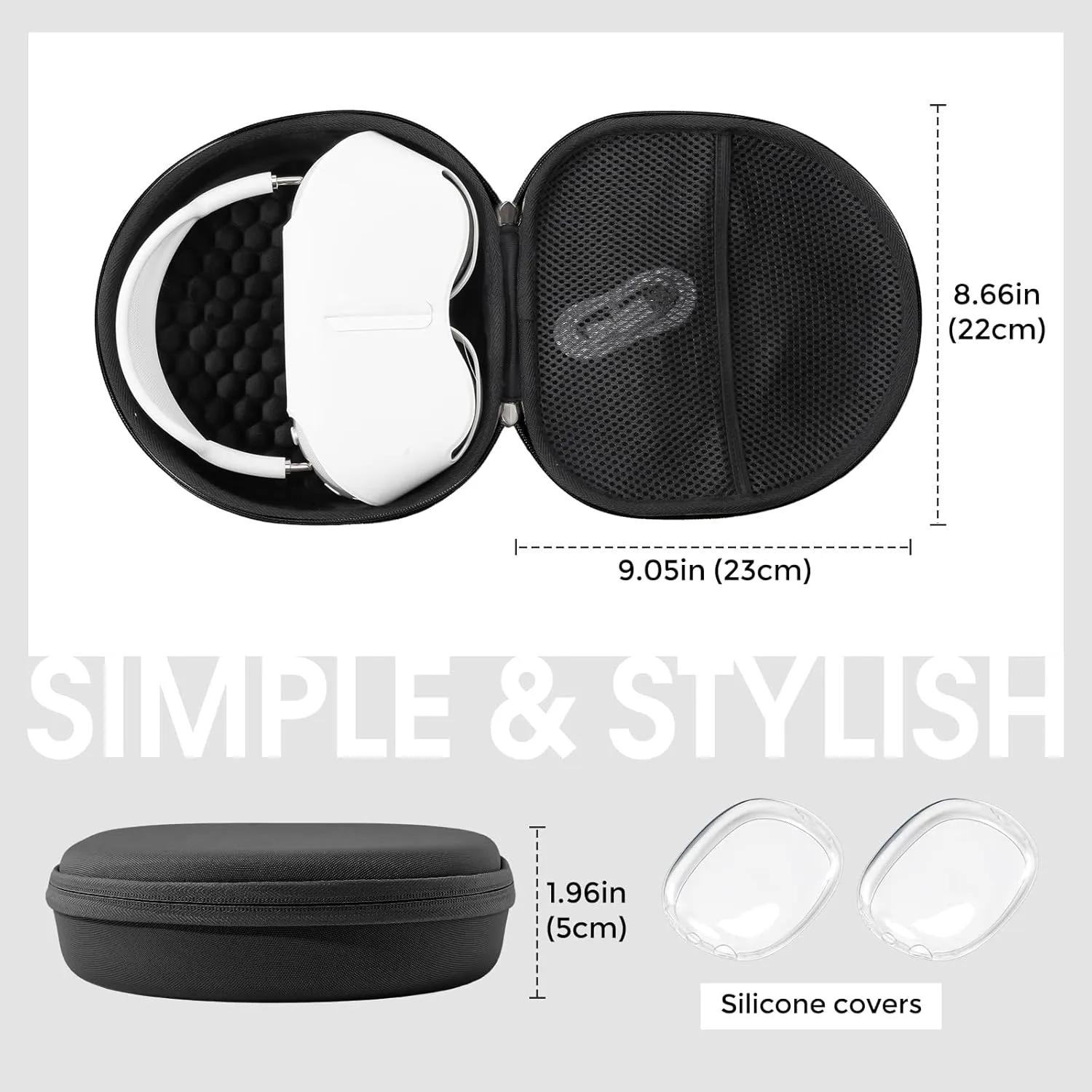 ProCase Hard Case for New AirPods Max, Travel Carrying Headphone Case with Silicone Earpad Cover & Mesh Pocket, AirPods Max Protective Portable Storage Bag -Blackclear
