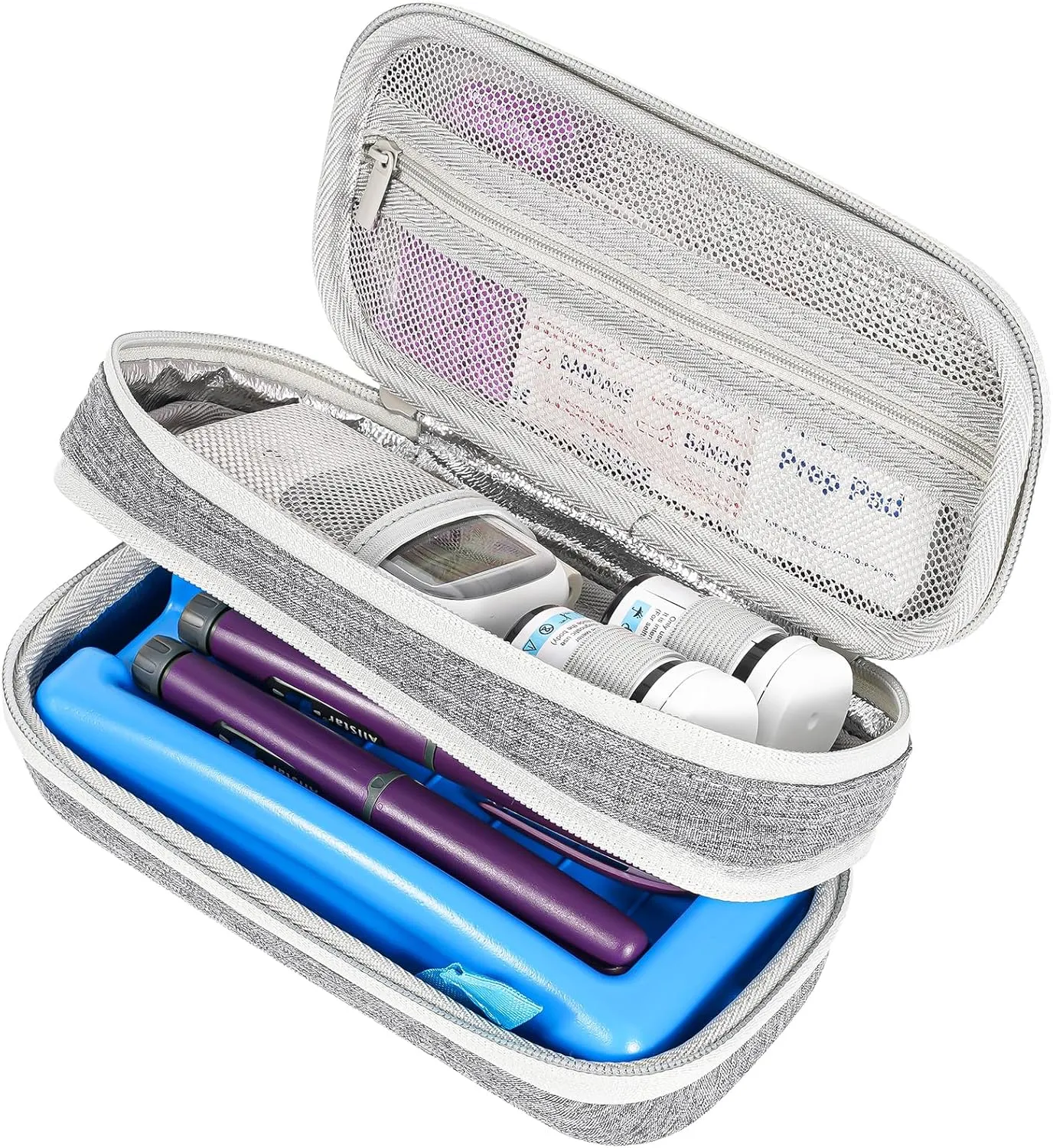 ProCase Insulin Cooler Travel Carrying Case, Portable Diabetes Cold Medication Organizer with Ice Brick, Upgraded Chill Pill Insulation Hard Bag for Insulin Pen Syringes Needle Kits Holder (Grey)