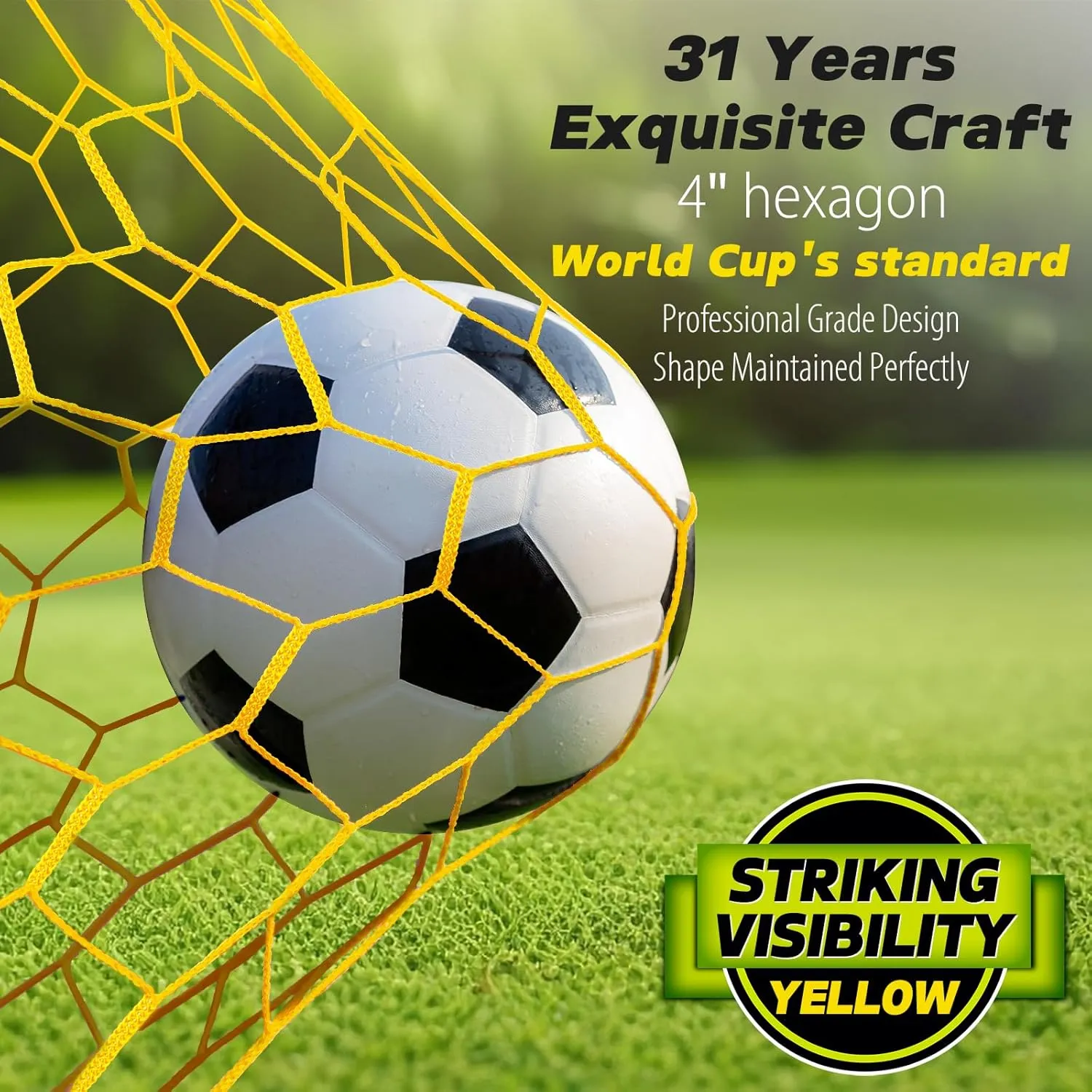 Professional Soccer Goal Replacement Net 24x8FT, 18.5x6.5FT, Upgraded Durability [4mm Nylon, 4" Hexagonal], Enhanced All-Weather, Higher Tensile Strength & More Abrasion Resistant (Net Only)