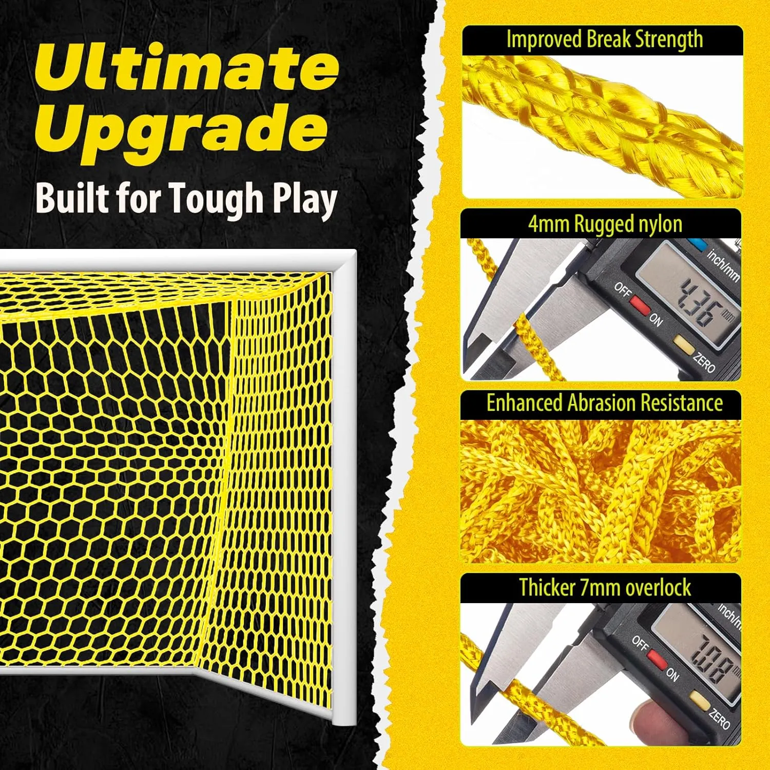 Professional Soccer Goal Replacement Net 24x8FT, 18.5x6.5FT, Upgraded Durability [4mm Nylon, 4" Hexagonal], Enhanced All-Weather, Higher Tensile Strength & More Abrasion Resistant (Net Only)