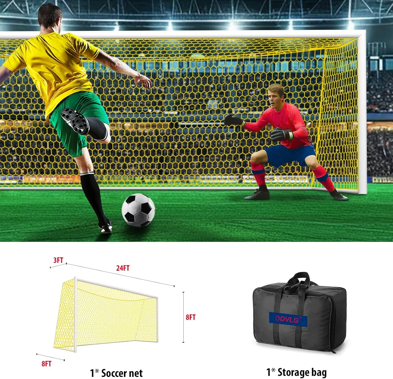 Professional Soccer Goal Replacement Net 24x8FT, 18.5x6.5FT, Upgraded Durability [4mm Nylon, 4" Hexagonal], Enhanced All-Weather, Higher Tensile Strength & More Abrasion Resistant (Net Only)