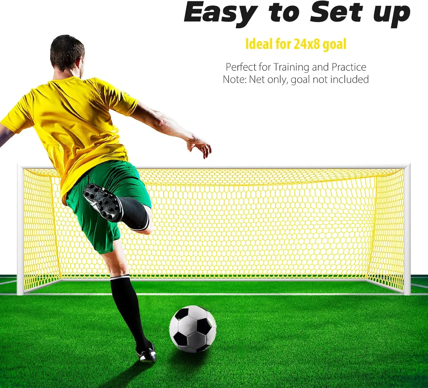 Professional Soccer Goal Replacement Net 24x8FT, 18.5x6.5FT, Upgraded Durability [4mm Nylon, 4" Hexagonal], Enhanced All-Weather, Higher Tensile Strength & More Abrasion Resistant (Net Only)