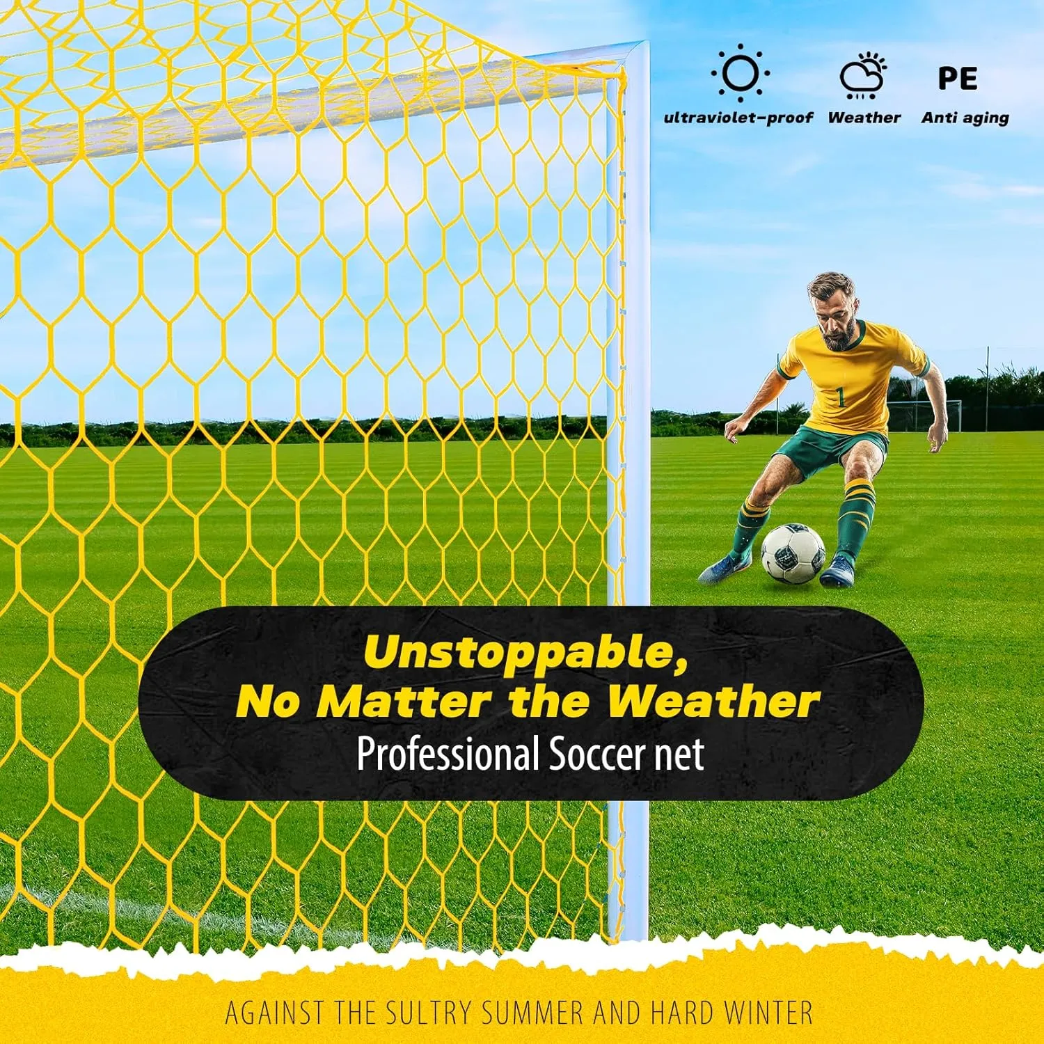 Professional Soccer Goal Replacement Net 24x8FT, 18.5x6.5FT, Upgraded Durability [4mm Nylon, 4" Hexagonal], Enhanced All-Weather, Higher Tensile Strength & More Abrasion Resistant (Net Only)