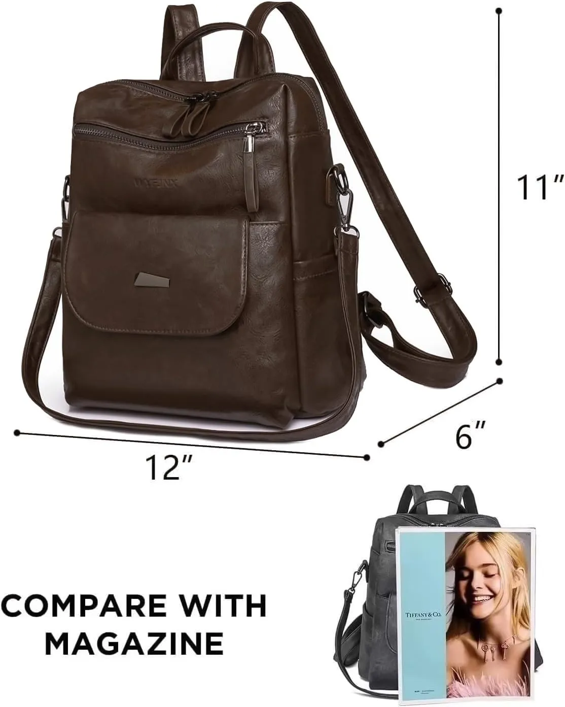 PU Leather Backpack Purse for Women Fashion Multipurpose Design Handbag Ladies Shoulder Bags Travel Backpack Coffee