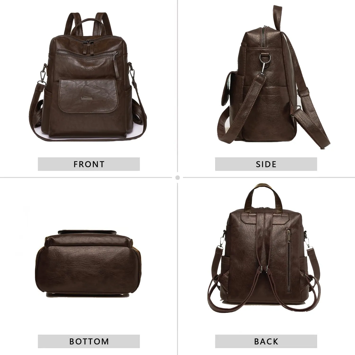 PU Leather Backpack Purse for Women Fashion Multipurpose Design Handbag Ladies Shoulder Bags Travel Backpack Coffee