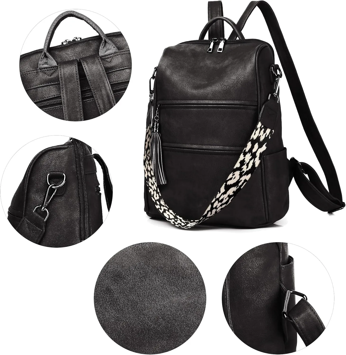 PU Leather Backpack Purse for Women, Multipurpose Design Shoulder Bag Handbags Convertible Fashion Travel bag with Wristlet