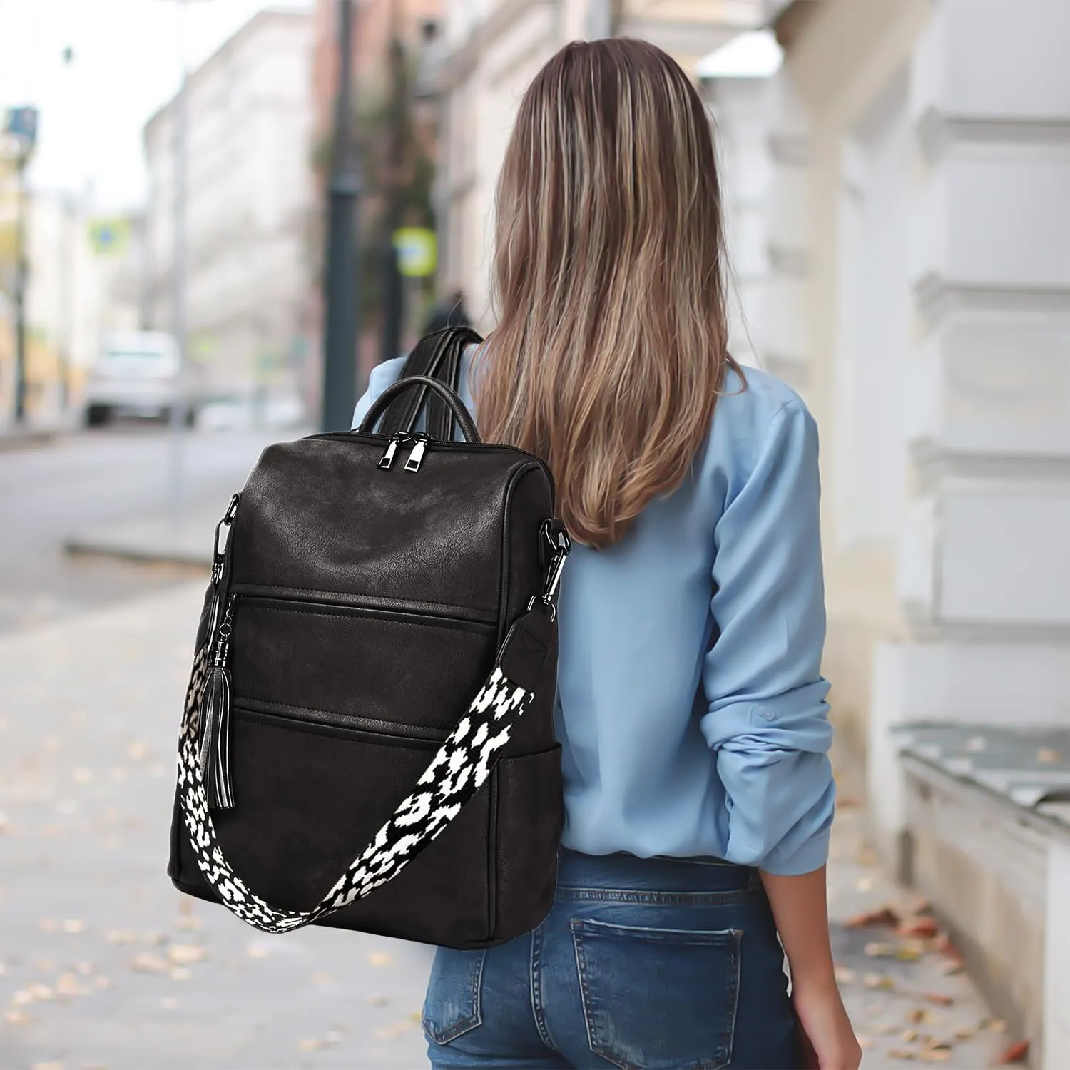 PU Leather Backpack Purse for Women, Multipurpose Design Shoulder Bag Handbags Convertible Fashion Travel bag with Wristlet