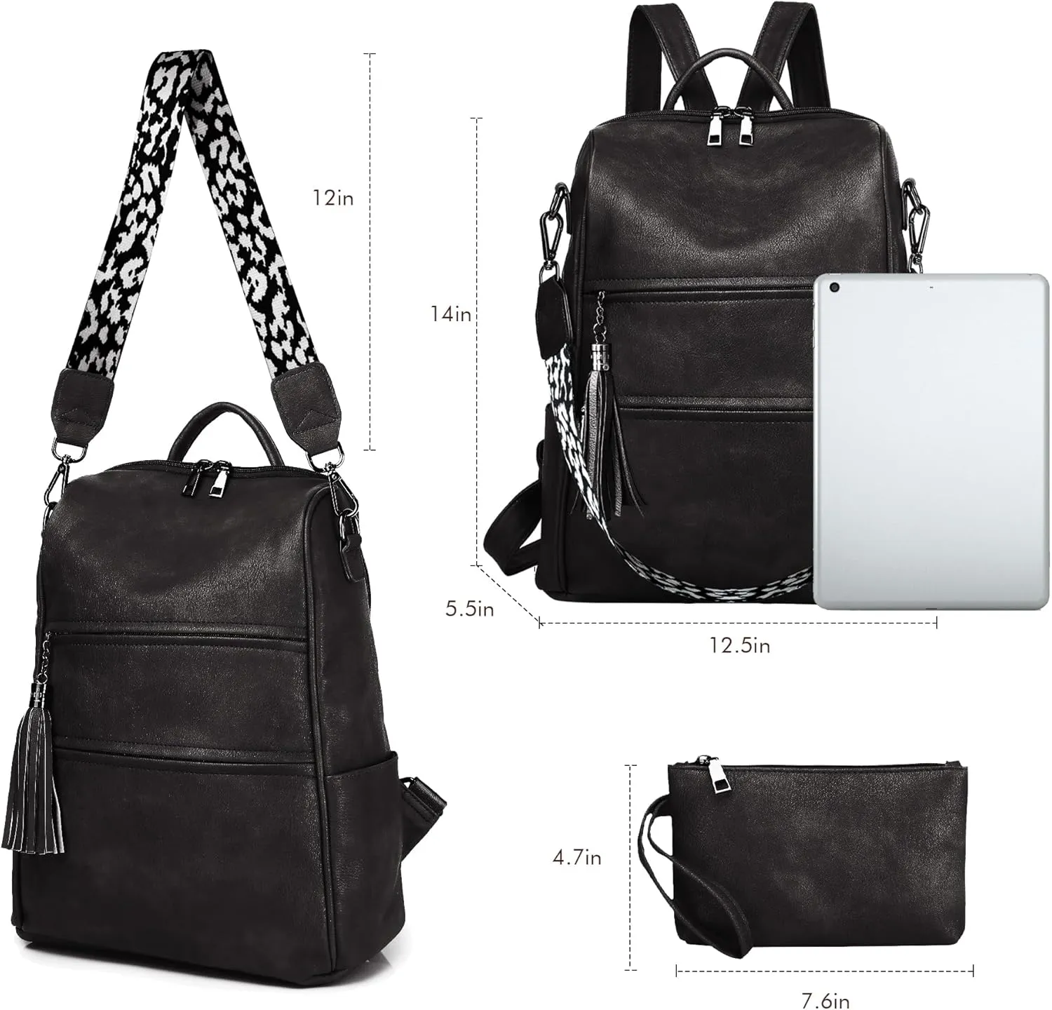 PU Leather Backpack Purse for Women, Multipurpose Design Shoulder Bag Handbags Convertible Fashion Travel bag with Wristlet