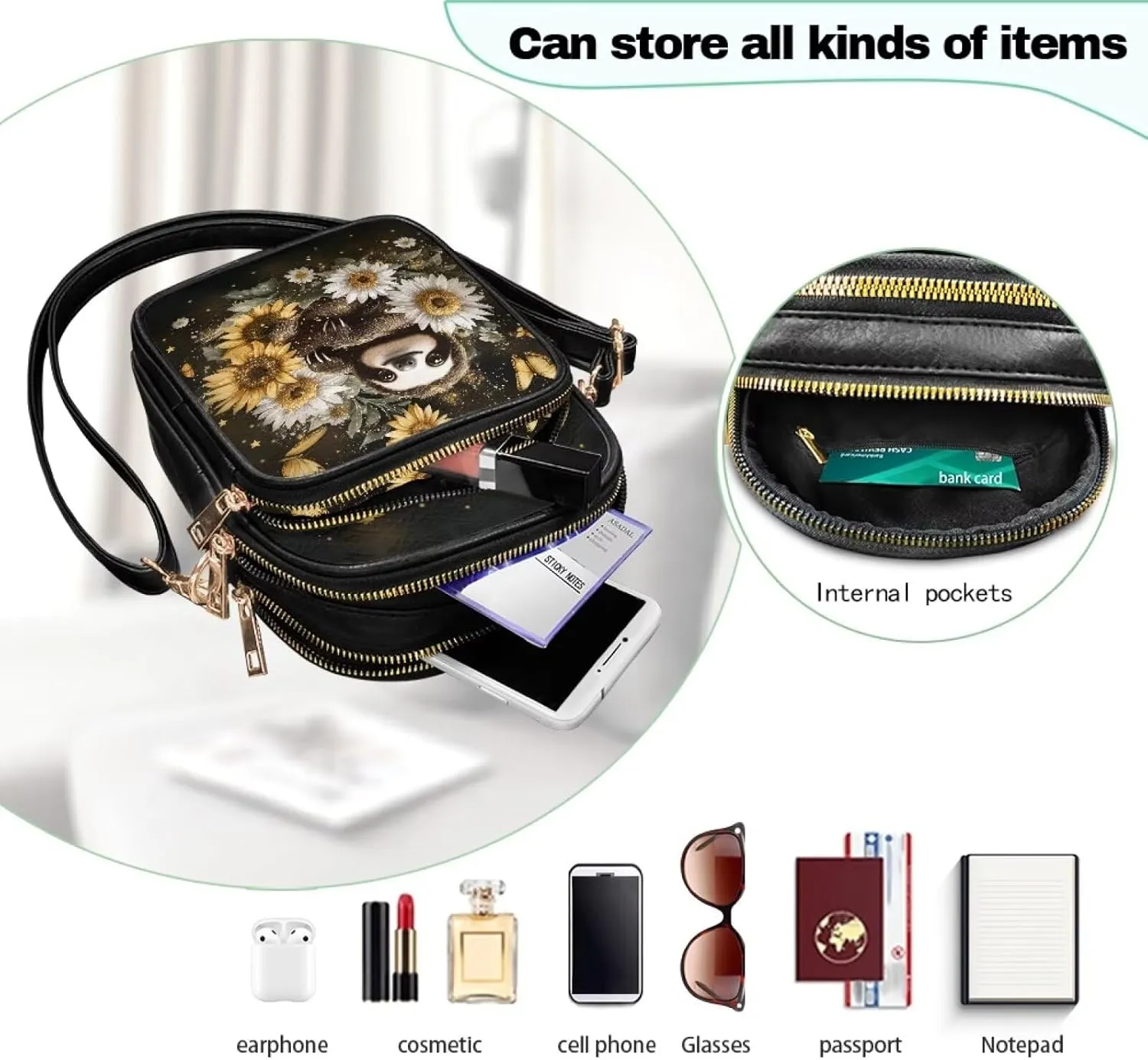 PU Leather Crossbody Bags for Women Ladies Lightweight Cross Body Shoulder Purses Handbag with Muti Zipper Pockets