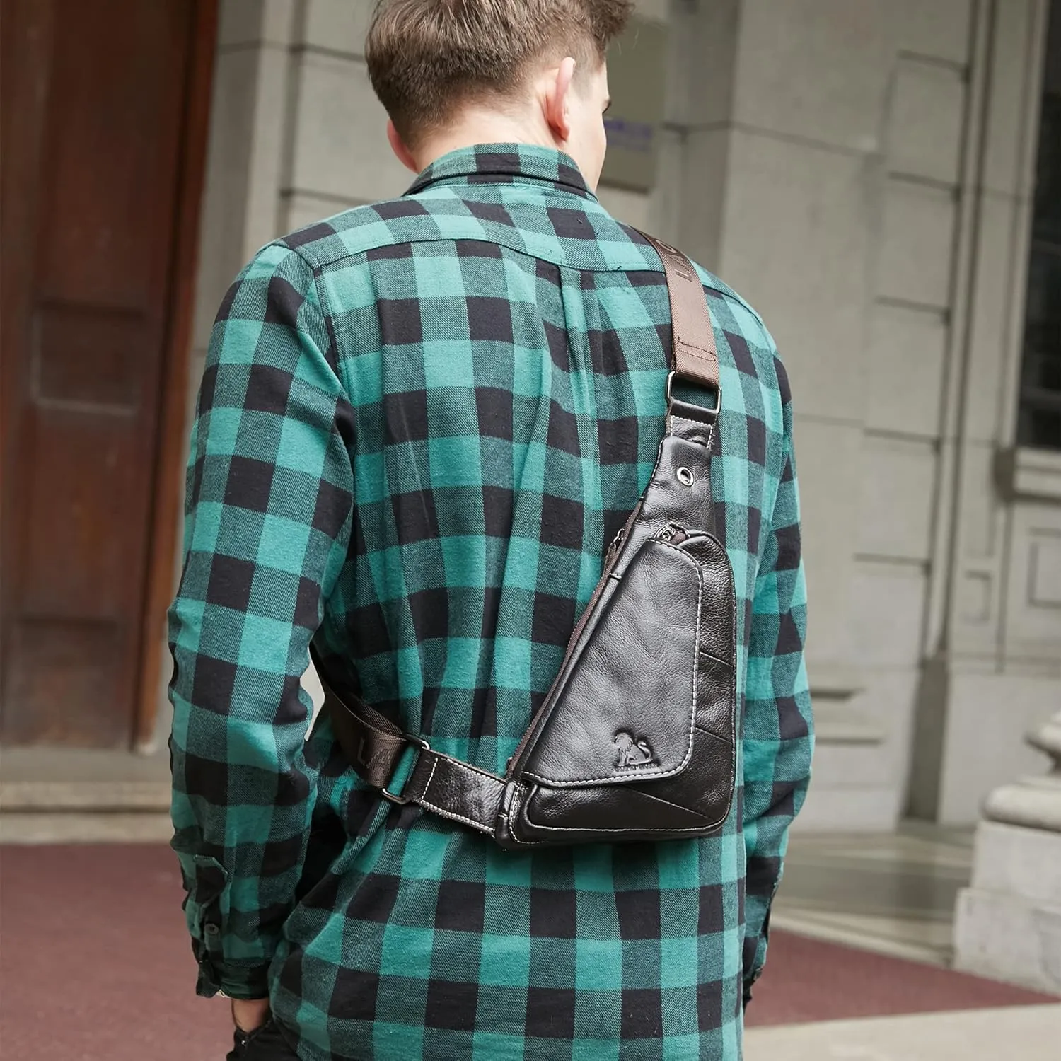 pundarika Genuine Leather sling bag for men women casual crossbody backpack small shoulder bag chest bag