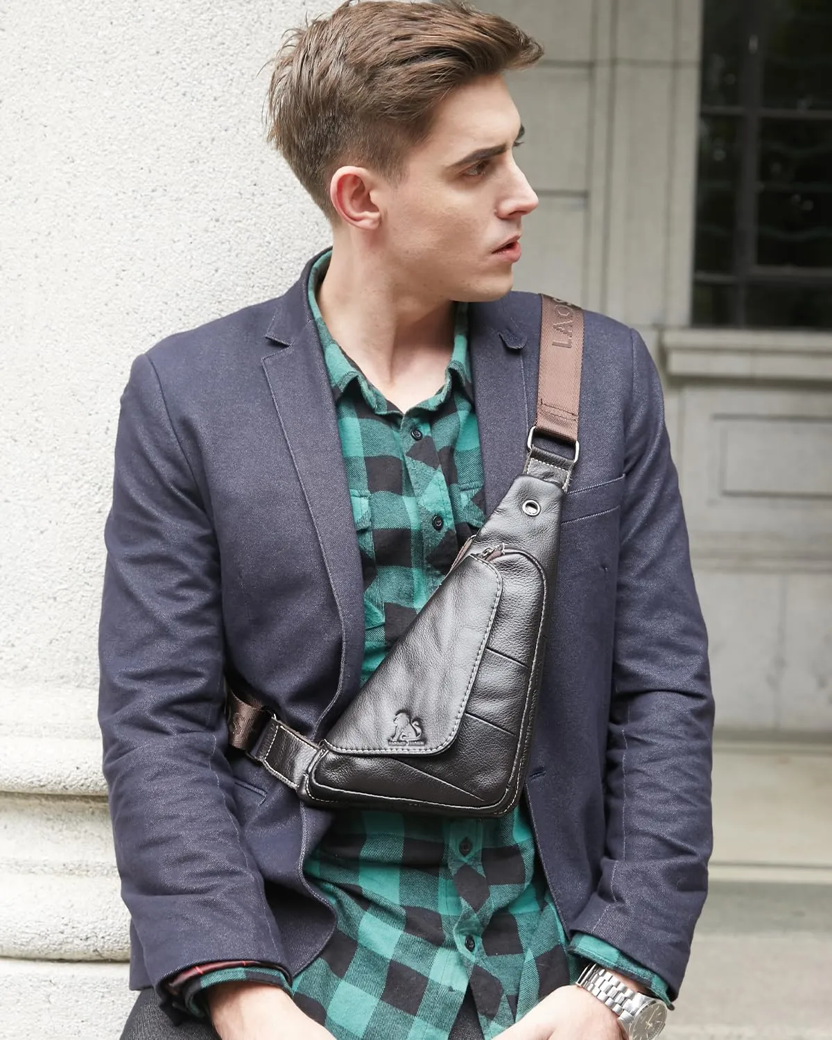 pundarika Genuine Leather sling bag for men women casual crossbody backpack small shoulder bag chest bag