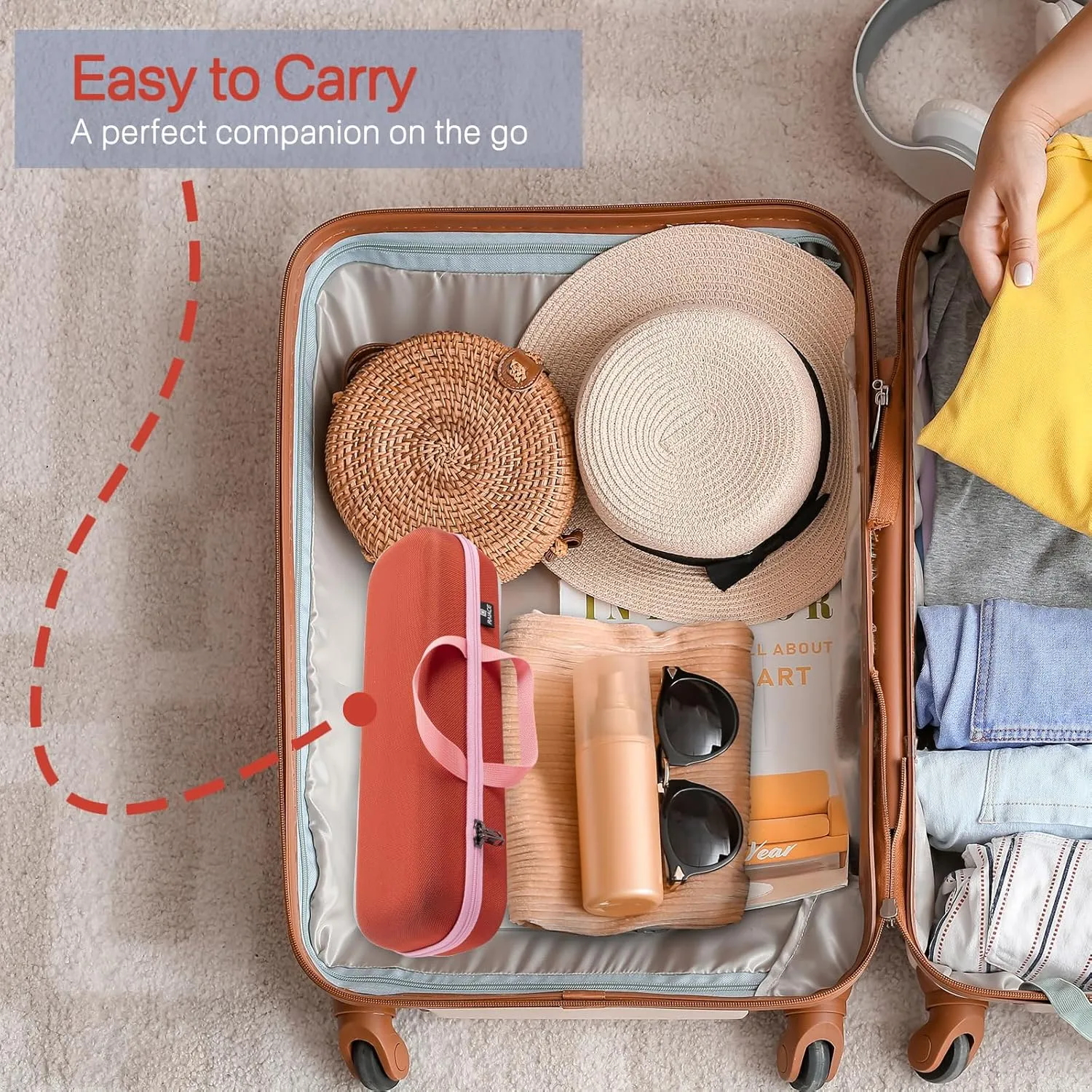RAIACE Hard Carrying Case Compatible with dyson airstrait straightener, Travel Storage Bag. (for sale is case only) (Bronze red)
