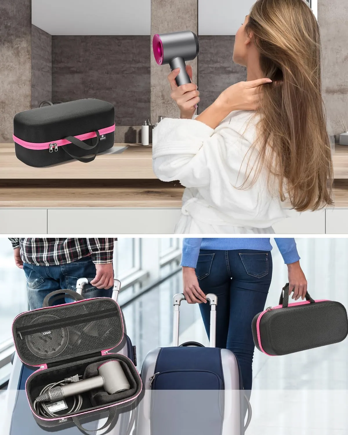 RAIACE Hard Storage Case Compatible with Dyson Hair Dryer, Travel Carrying Bag. (for Sale is case only). - Black(Black Lining)